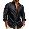 Barry.Wang Camicie Eleganti da Uomo in Seta di Lusso Paisley Taglie Forti a Maniche Lunghe Business Matrimonio Festa Rosso Nero S-3XL, Nero e rosso, L