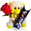 MY TEST Idea Regalo Maestre - Peluche Occhi Dolci Giallo Vivace 16cm + 37,5gr Baci Perugina + Rosa Rossa- Regalo Uomo e Donna