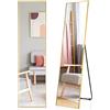 GYMAX 160 x 40 cm Specchio a Figura Intera ad Alta Definizione, 2 in 1 a Terra/da Parete, Specchio a Piantana con Cornice in Alluminio, per Camera da letto, Guardaroba (Oro)