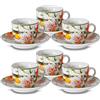 ARCA, Set 6 Tazzine da Caffè Flora con Piattino, in Porcellana Bianca Decorata, Adatto a Lavastoviglie e Microonde, Capacità 90 ml, 11x6 cm