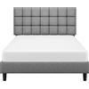 Yaheetech Letto Imbottito 140 x 200 cm con Testiera Quadrata Altezza Regolabile Doghe in Legno Grigio Chiaro
