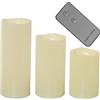 DRW Set di 4 set di 3 candele in poliestere con LED e telecomando colore avorio, 10 x 10 x 25 cm