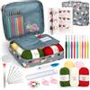 Aeelike 59 Pezzi Uncinetti Set Principianti, 0.6mm-6mm Uncinetti Ergonomici, Filati Morbidi per Uncinetto, Accessori per Uncinetti e Motivo Fiori Borsa Porta-accessori