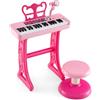 KOMFOTTEU Pianola Bambini Musicale Tastiera, Tastiera Digitale a 37 Tasti, Mini Tastiera con Effetti Luminosi e Microfono, Strumenti Musicali con Sgabello, 22 Battiti/4 Toni/4 Ritmi (Rosa)