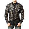 Briskorry Camicia da uomo trasparente, a maniche corte, per il tempo libero, da uomo, in pizzo, estiva, casual, con risvolto, a maniche lunghe, Nero , M