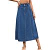 ORANDESIGNE Gonna Lunga di Jeans con Vita Elastica Donna Denim con Spacco Gonna di Jeans al Ginocchio Gonne Elegante Midi Asimmetrica Gonna con Bottoni A08 S