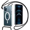 Pnakqil Cover Cordino per iPhone 12 Pro Max, Compatibile con MagSafe, Trasparente Silicone Magnetico Integrato Custodia con Collana per iPhone 12 Pro Max, Tracolla Catena -Nero