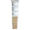 BM 4008 Colonna Bagno Alta Salvaspazio, Mobile da Bagno con 1 Anta e 6 Ripiani, MDF, Bianco/Legno Grano, 35x26x173.5cm, Armadio Verticale da Parete o da Terra
