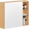 SoBuy Armadietto pensile con 1 anta a specchio Armadietto con ripiani aperti Mobile da bagno Naturale 60x15x50cm BZR173-N
