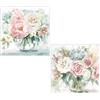 DRW Set di 2 quadri tela con cornice in legno con assortimento di fiori con una parte a mano in rosa, bianco e blu 60x3x60 cm