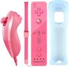 COOLEAD 2 in 1 Motion Plus Remote Game Controller e Nunchuk Controller per Wii e Wii U Motion Plus Telecomando Remoto Controller per Wii e Wii U con Custodia in Silicone e Cinturino da Polso (Rosa)