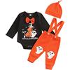 ESSECMBS 2 Pz Completo Neonato Halloween Pagliaccetto Manica Lunga Neonato Tutina Invernale Bimbo Body Elegante Neonato+Pantaloni+Cappello (Arancione Numero, 12-18 Mesi)