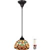 Uziqueif U, Tiffany Lampada a Sospensione,Plafoniera a Sospensione da 8, Paralume in Vetro, per Cucina, Lampadario Vintage per Sala da Pranzo, Soggiorno, Altezza Regolabile