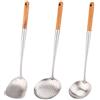 FJNATINH Wok spatola e mestolo, set di utensili per mestolo, spatola da 43,2 cm per wok in acciaio inox 304.
