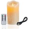 FiiMoo Candele LED, Candele Ricaricabile con Cavo di Ricarica USB, 12.5cm Flickering Flameless Candele Pilastro LED in Vera Cera con Telecomando & Funzione Timer, Candela LED Ricaricabile USB-Avorio