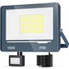 TOPAUBUB Faro LED Esterno con Sensore Movimento 100W 10000LM - IP66 6500K Faro a Faretto LED da Esterno con Sensore di Movimento per Giardino Patio (1 Pezzi)