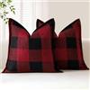 Sungeek Set di 2 federe copricuscino quadrate in lino, motivo scozzese, 152 x 152 cm, con bordo cucito, per divano, letto, soggiorno, 60 x 60 cm (nero e rosso)