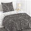 Dreamzie - Copripiumino Singolo 135x200 + Federa 80x80 cm - Motivo | Rametti Grigi · Sacco Piumino · Microfibra Morbida · Reversibile · 2 Pezzi · Cerniera · OEKO-TEX · Facile da Pulire