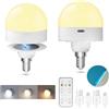 TobeBright Lampadina Ricaricabile USB-C E14 con Telecomando, 3 Temperatura Colore Dimmerabile Lampadine a Batteria con Magnetico per Illuminazione di Emergenza, Campeggio, Luci Notturne(2 Pezzi)
