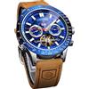 Forsining Orologio da uomo, meccanico automatico, Tourbillon, lancette luminose, analogico, con data, di lusso, casual, cinturino in vera pelle, Blu, cinturino