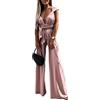 ORANDESIGNE Senza Maniche Vita Alta Long Pantaloni Schiena Nuda Fionda Tuta Intera Aderente da Donna Elegante Tinta Unita Playsuit Tuta Cerimonia Cocktail Overall Monopezzi Tutine 03-Rosa XL