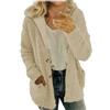 Generic Giacca in pile da donna invernale comoda e calda cappotti di lana casual con cappuccio a maniche lunghe con bottoni giacche soffici con cappuccio cappotto invernale termico accogliente, Beige1., XL