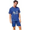 Navigare Pigiama Uomo Corto Estivo + Calza - Pigiama Uomo Cotone Corto - Pigiama Uomo Cotone Leggero - Pigiama Uomo Estivo (2141650 Navy + Calza, M)