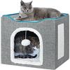 BRIAN & DANY Cuccia Gatto, Cuscino per Gatto Pieghevole da Interno, Casetta Grande per Gatti con Tiragraffi e Pallina da Gioco, 40 x 40 x 32 cm, Grigia