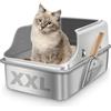 Fhintory Lettiera Gatto Acciaio Inox, Stainless steel litter box con Paletta, Lettiera per Gatti XXL, Bordo alto, Non Attira Gli Odori, Facile da Pulire(60x40x35cm)