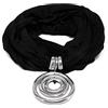Vestopazzo sciarpa gioiello in tessuto jersey nero con pendente a 3 cerchi concentrici realizzato a mano in alluminio 100% riciclato. Nickel tested AL18045
