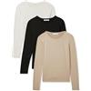 TERRANOVA Set 3 Maglie Donna Maniche Lunghe Girocollo - vestibilità Regolare, Tinta Unita, Design Versatile per Ufficio e Casual - Ideali per Ogni Occasione - VAR Blu Scuro, L - FBA