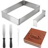 JTOOYS Stampo Rettangolare Torta, Anello per Dolci in Acciaio Inox con Divisore e Spatola, Regolabile 18-33 cm x 28-53 cm, Altezza 10 cm, Anello per Torte per Dolci, Pasticceria, Torte