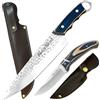 BleezeBlessz set di coltelli professionali da chef, coltello da cucina, manico blu, unisex, 32 cm, con fodero in pelle coltello da cucina 18 cm coltello da caccia coltello da esterno