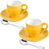 ionEgg Tazza da caffè in porcellana con piattino e mini cucchiaini in acciaio inox, 80 ml, confezione da 2, giallo