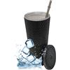 Nadia's Little Treasures Bicchiere con coperchio con cannuccia con borchie, in plastica, a doppia parete, per caffè freddo, acqua, granite o frullati, tazza Home Cinema (nero metallizzato/oro, 700 ml)