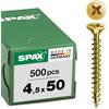 Spax 1081020350123 - Vite universale, testa svasata, taglio a croce, T-STAR plus, 4CUT, filettatura piena, zincato passivato giallo A2L, 1081020450505