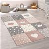 Paco Home Tappeto per bambini A quadri Cuori Corona Diversi colori e misure, Dimensione:133 cm quadrato