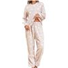 Generico Pigiama Pile Donna Invernale Curvy Pigiami Invernali Caldo Cotone Leggero Moda Pigiama 2 Pezzi Sciolto Casual Morbido e Confortevole Maglia Lunga Pantaloni Pigiama Set Casa con Girocollo