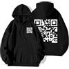 Qklovni Funny Fu QR Code Hoodie, QR Scan Code Joke Felpa con cappuccio divertente unisex, felpa spessa invernale, felpa con cappuccio con codice QR scannerizzabile unisex, Nero , XXL