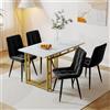LERFAN Moderno tavolo da pranzo rettangolare con gambe in metallo dorato e piano in finta marmo, per ufficio, sala da pranzo, soggiorno, 120 L x 70 B x 74 H cm