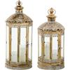 DRW Set di 2 lanterne portacandele in metallo dorato 27x27x67 cm