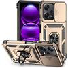 SEAHAI Cover per Xiaomi Redmi Note 12 PRO, Scorrevole [Protezione Fotocamera] Militare Antiurto Silicone Custodia, con 360° Anello Supporto Kickstand Rugged PC + TPU Bumper Case - Oro