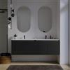 DEGHI Mobile bagno sospeso 160 cm nero opaco con ante e lavabo doppia vasca con specchio - Cuki