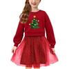 Arshiner Ragazze Abito Tulle Splice Bambini Manica Lunga Collo Rotondo Elegante da Festa Moda Casual Autunno Inverno per Ragazze 3-4 Anni Albero di Natale