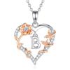 EUDORA Harmony Ball Rosa Cuore Collana con iniziale B per donne Lettera B Alfabeto iniziale Collane Rame Placcato rodio Ciondolo con Zirconi Cubici, Iniziali Gioielli Regali per Donne Moglie, 18