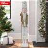 BAKAJI Soldato Schiaccianoci di Natale in Legno 106 cm Decorazioni Addobbo Bianco e Oro