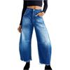 Beokeuioe Cropped Raw Hem Boyfriend Jeans da donna Locker Barrel Jeans da donna Baggy Gamba larga vita Balloon Horseshoe Jeans Casual Streetwear Denim Pantaloni estivi, Blu, XL