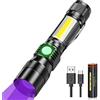 Karrong Torcia magnetica a LED con luce nera, lampada UV ricaricabile tramite USB (con batteria 18650), luce rossa 395 nm Ultravioletta, 7 modalità, rilevatore per banconote, urina, campeggio