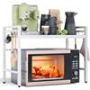 NETEL allungabile mensola microonde a 2 Livelli,supporto microonde salvaspazio,mensola per friggitrice ad aria,scaffale da cucina，Organizzatore di Stoccaggio per Cucina con 8 Ganci, Bianco