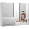 RELAX4LIFE Specchio Bagno Contenitore con 3 Ante, 2 Ripiano Regolabile, Mobile Specchiera Bagno con Specchiera, Armadietto Salvaspazio, 90 x 11 x 65cm (Modello 2)
